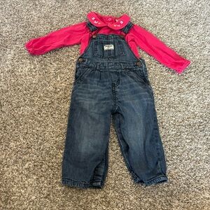 OshKosh Denim Overalls with Pink Collared Onesie